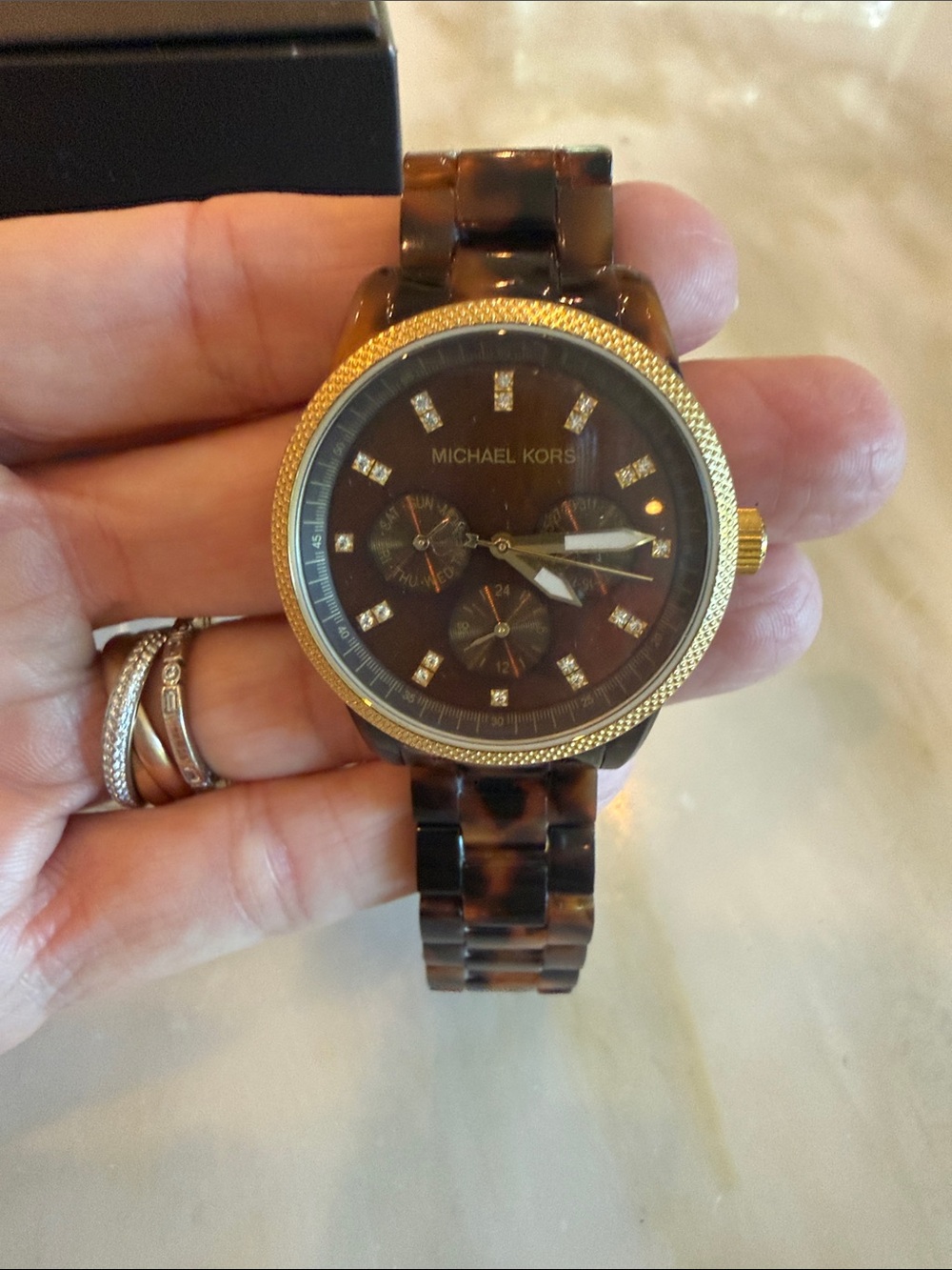 Michael Kors Brown Tortoise Bracelet Watch with Gold Accents